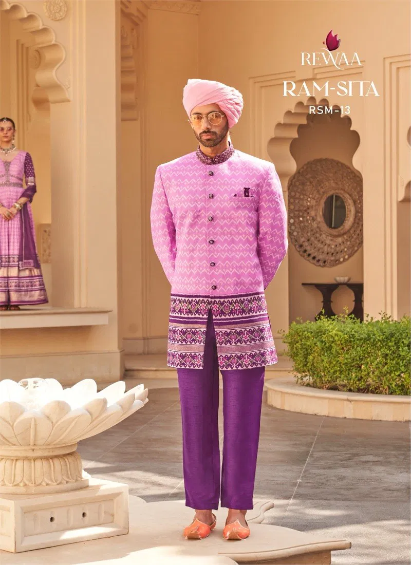 Pink And Purple Colour Ram-Sita By Rewaa Designer Wedding Wear Sherwani Manufacturers RSM-13